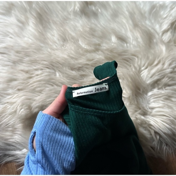 REFORMATION Kris Ribbed Bodycon Mini Dress In Forest Green - Picture 6 of 7